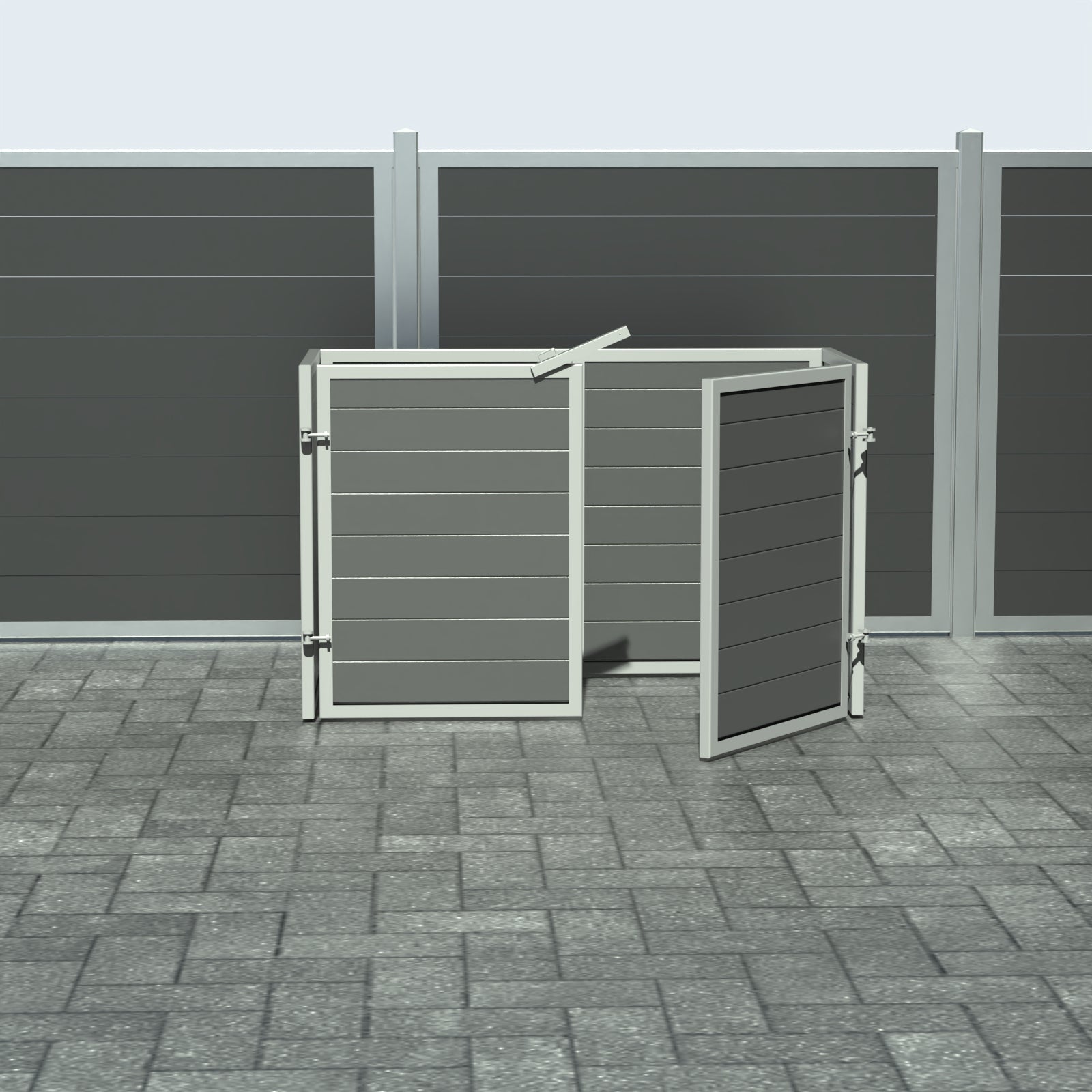 Skraldespandsskjuler - Dobbelt med låge - Aske grå