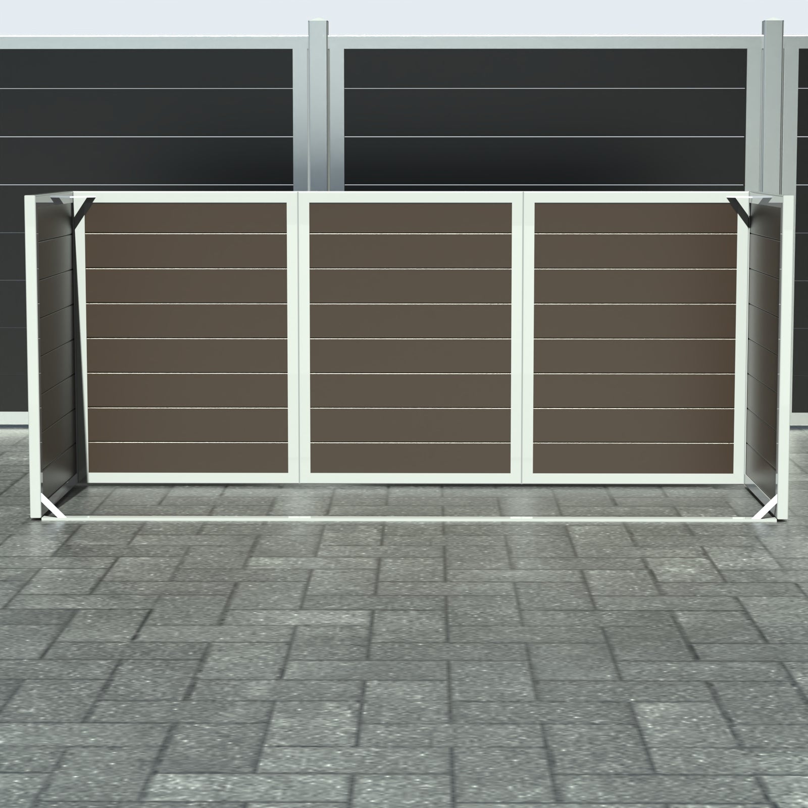 Skraldespandsskjuler - Triple uden låge - Brun