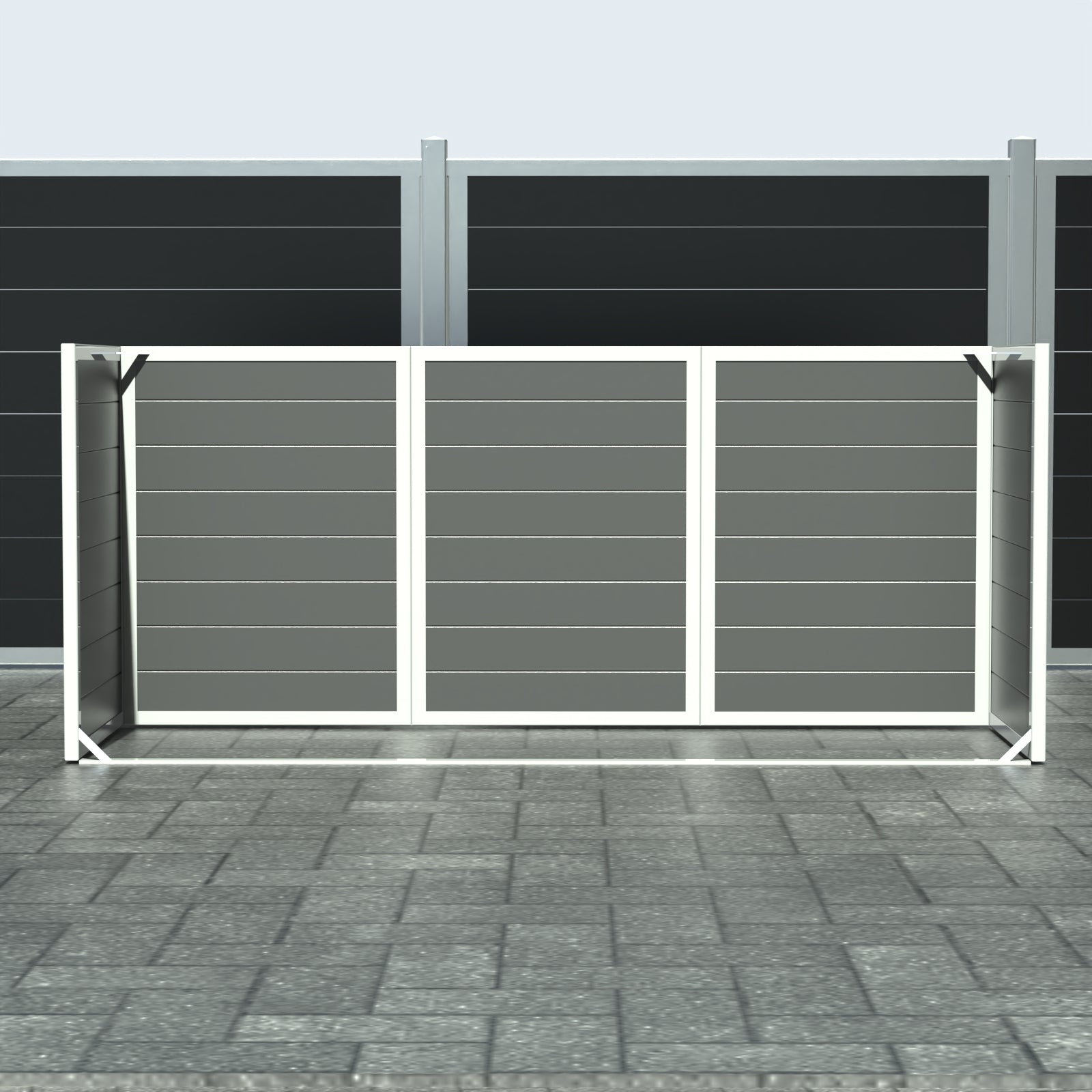 Skraldespandsskjuler - Triple uden låge - Aske grå