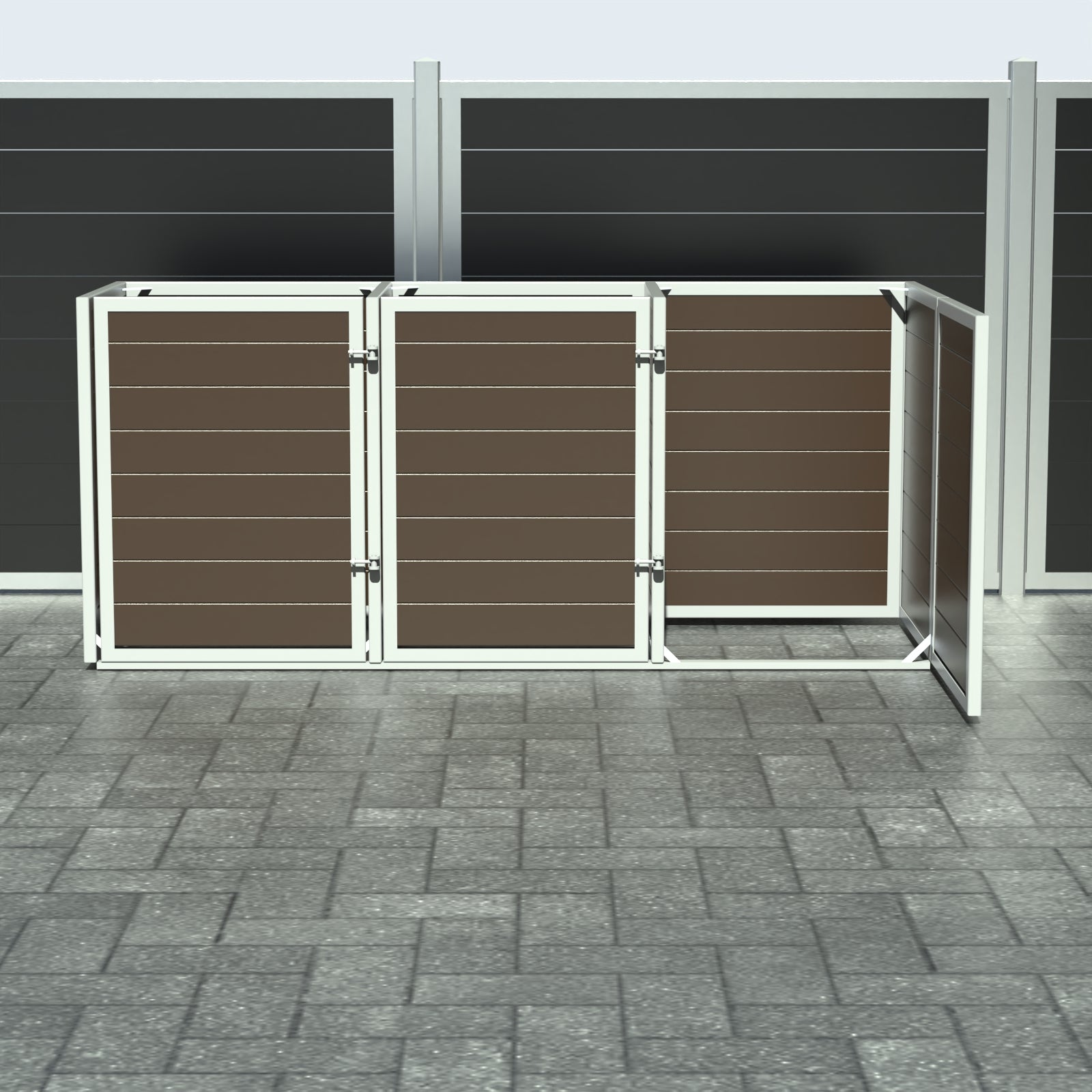 Skraldespandsskjuler - Triple med låge - Brun