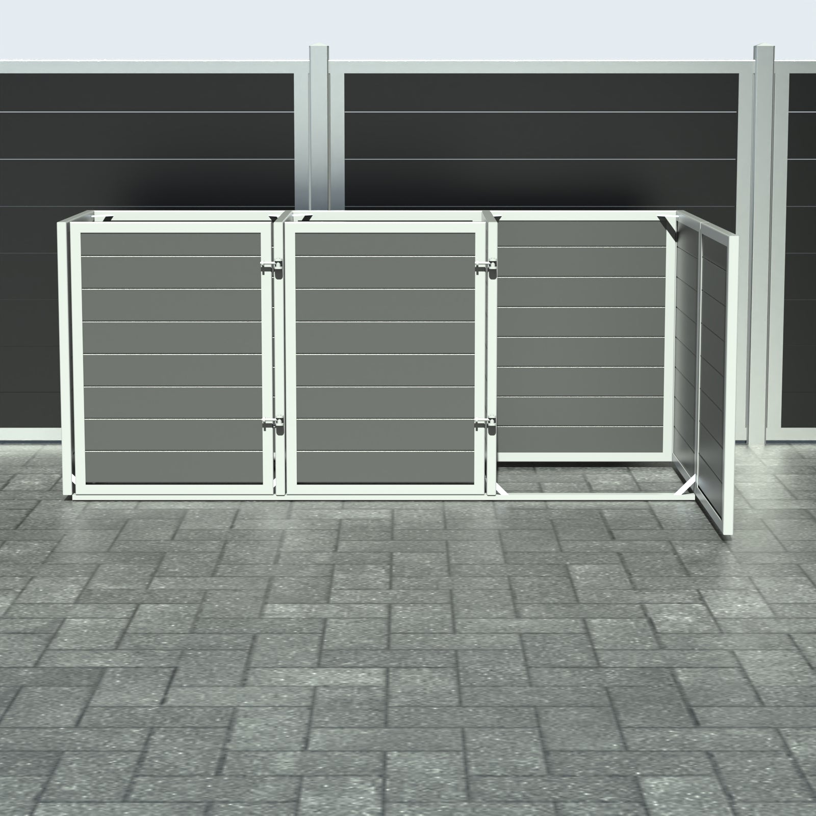 Skraldespandsskjuler - Triple med låge - Grå