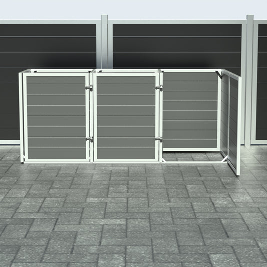 Skraldespandsskjuler - Triple med låge - Grå