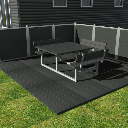 Fyrkantigt bordsset med ryggstöd inklusive förlängd bordsskiva för rullstol - Underhållsfria återvunna plastplankor