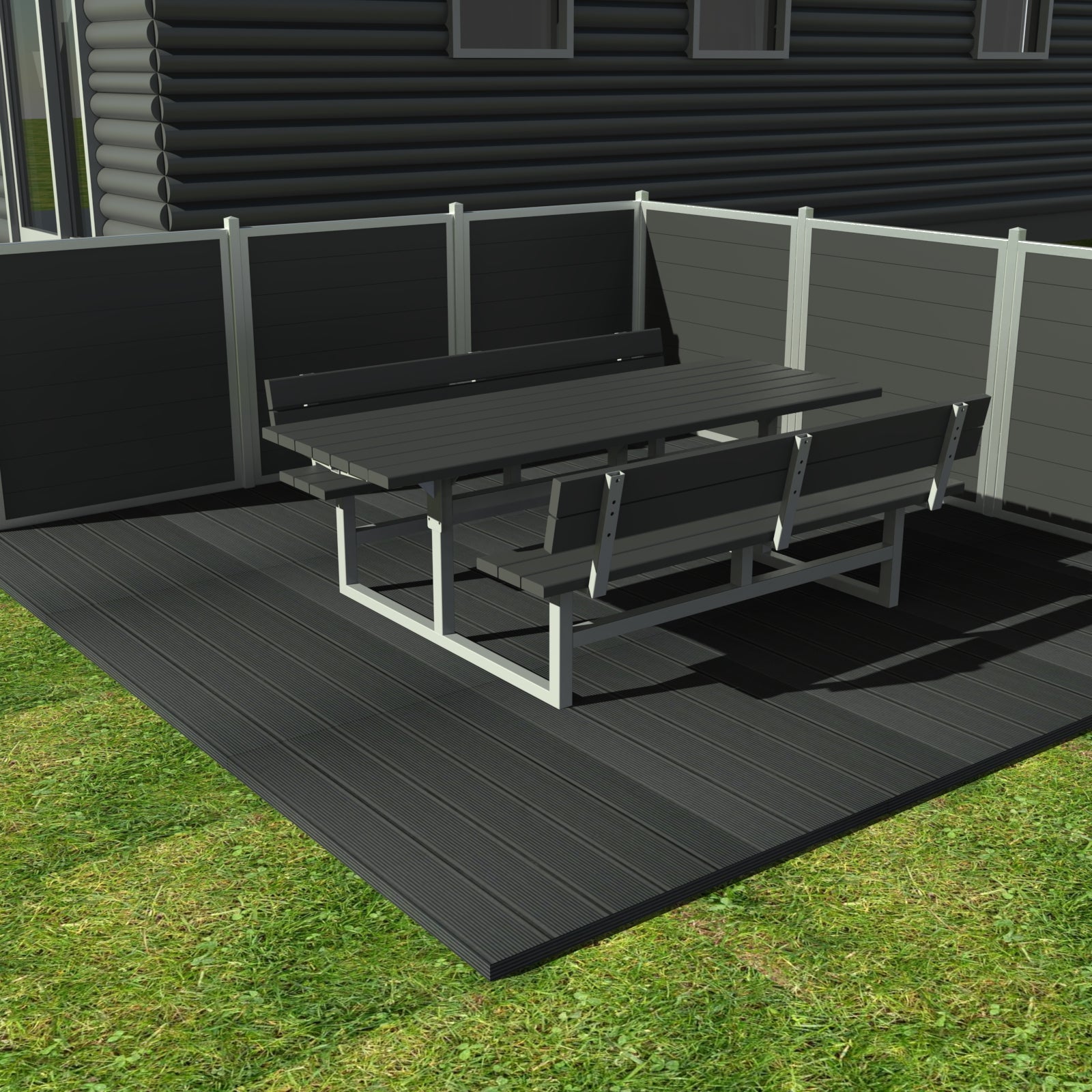 Vedligeholdelsesfrit bord bænkesæt med ryglæn samt genbrugsplastplanker (Handicapvenligt)