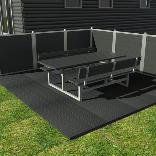 Underhållsfri bänkuppsättning med ryggstöd och återvunna plastplankor (handikappanpassad)