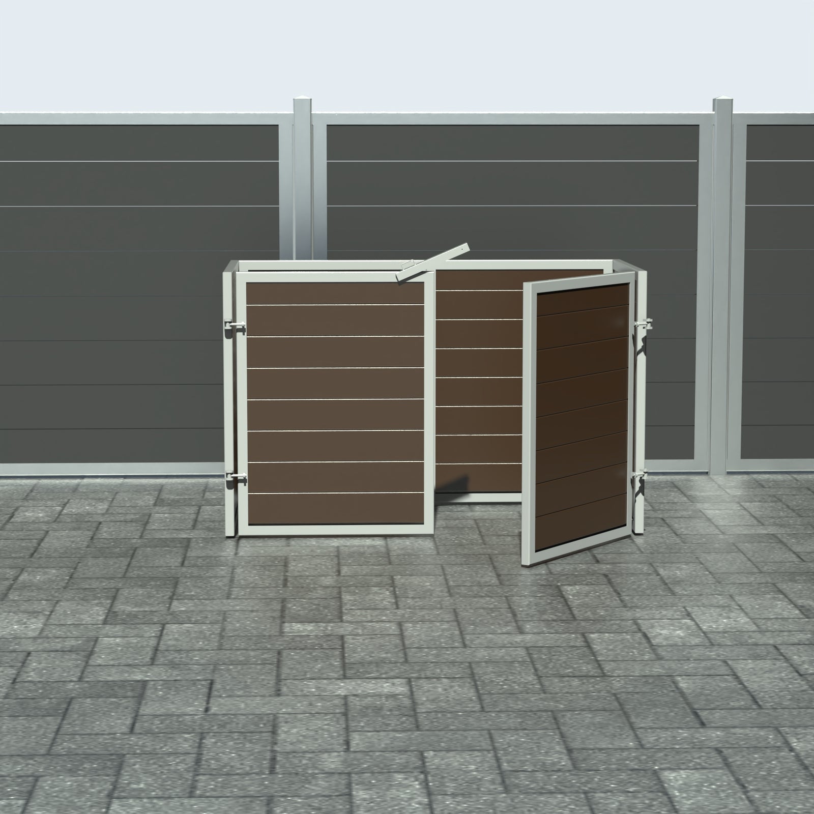 Skraldespandsskjuler - Dobbelt med låge - Brun