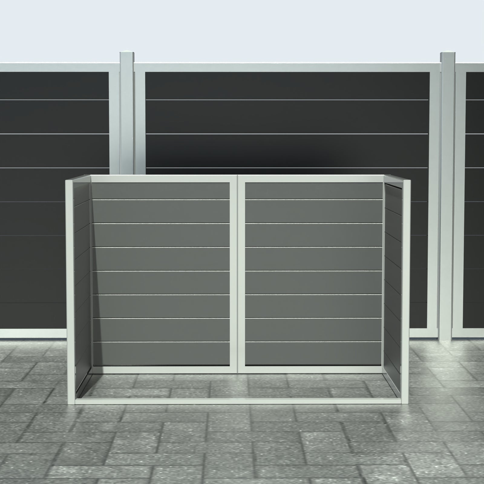 Skraldespandsskjuler - Dobbelt uden låge - Aske grå