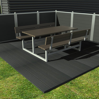 Vedligeholdelsesfrit bord bænkesæt med ryglæn samt genbrugsplastplanker