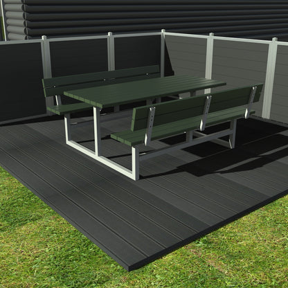 Vedligeholdelsesfrit bord bænkesæt med ryglæn samt genbrugsplastplanker
