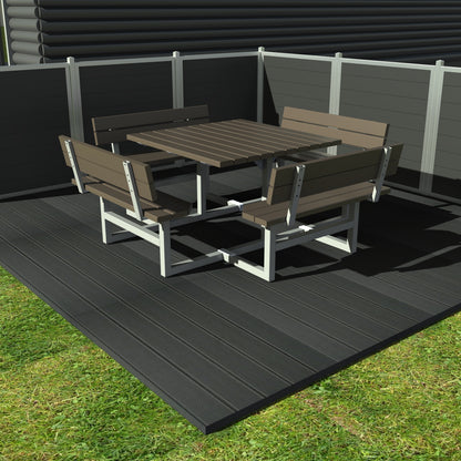 Kvadratisk bord bænkesæt med ryglæn - Vedligeholdelsesfrie genbrugsplastplanker