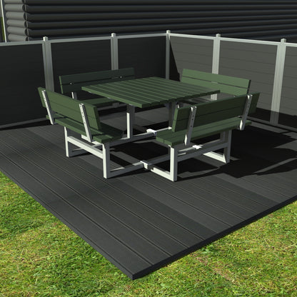 Kvadratisk bord bænkesæt med ryglæn - Vedligeholdelsesfrie genbrugsplastplanker