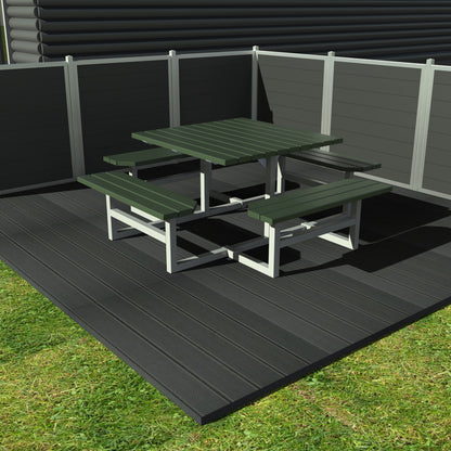 Kvadratisk bord bænkesæt uden ryglæn - Vedligeholdelsesfrie genbrugsplastplanker
