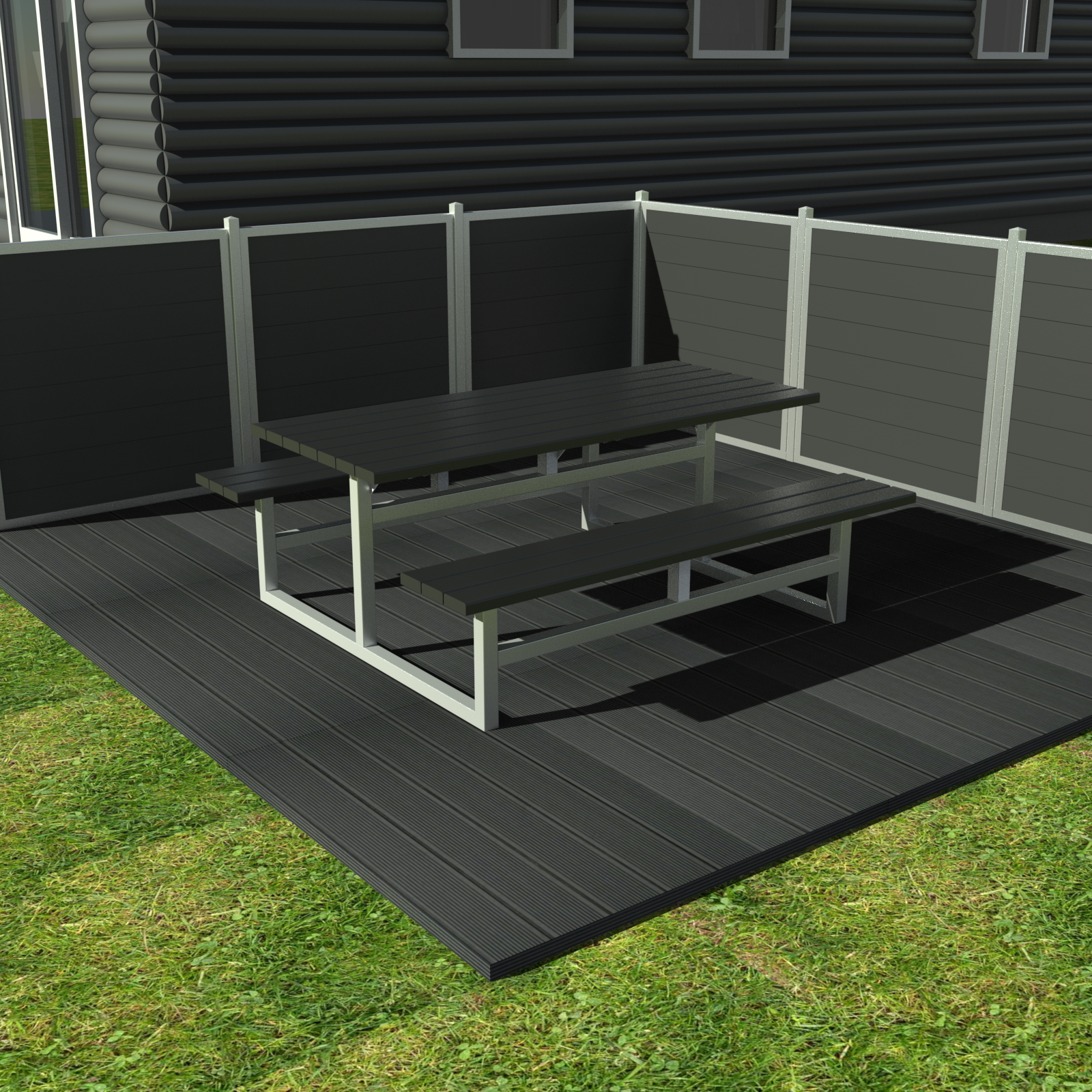 Vedligeholdelsesfrit bord bænkesæt uden ryglæn samt genbrugsplastplanker