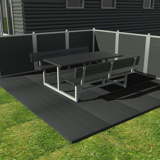 Vedligeholdelsesfrit bord bænkesæt med ryglæn samt genbrugsplastplanker