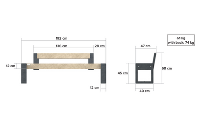 Bænk - Canvas 180 - Med ryglæn