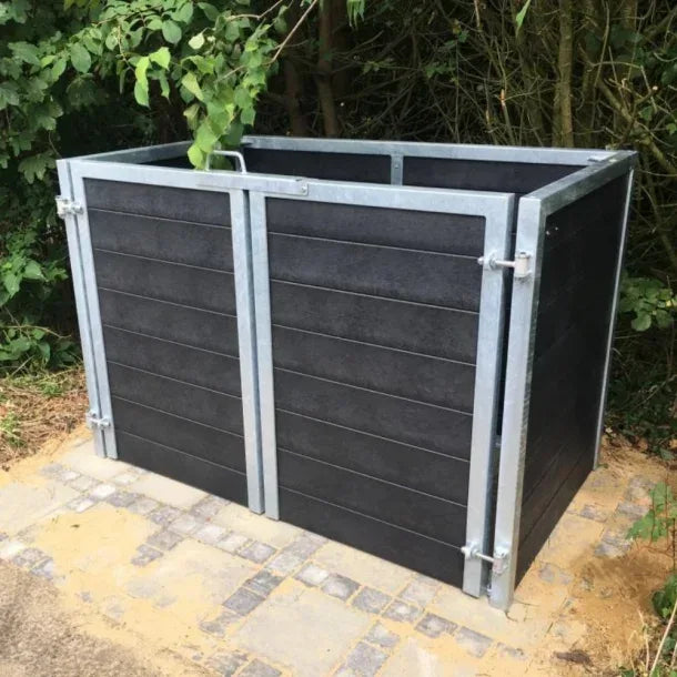 Skraldespandsskjuler - Dobbelt med låge - Grå