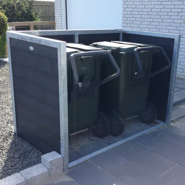 Skraldespandsskjuler - Dobbelt uden låge - Sort