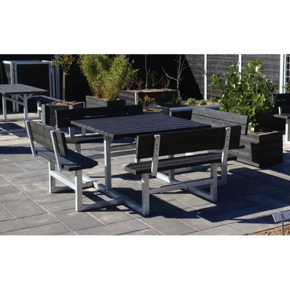 Kvadratisk bord bænkesæt med ryglæn - Vedligeholdelsesfrie genbrugsplastplanker