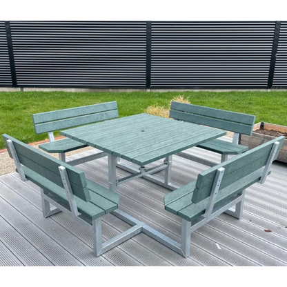 Kvadratisk bord bænkesæt med ryglæn - Vedligeholdelsesfrie genbrugsplastplanker