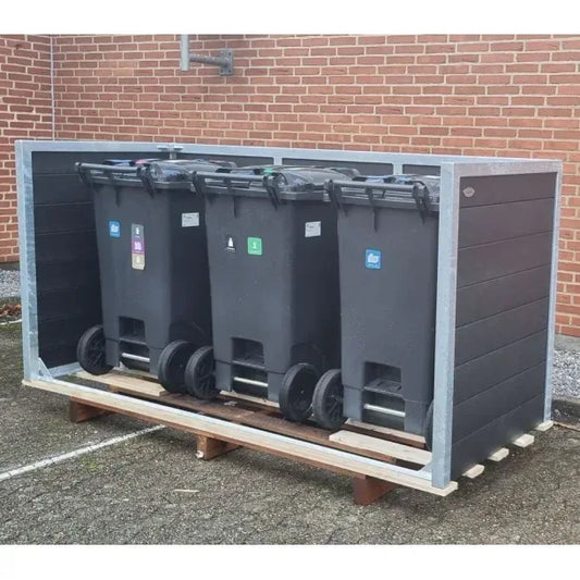 Skraldespandsskjuler - Triple uden låge - Brun - Plastplanker -  - Skraldespandsskjulere