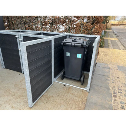 Skraldespandsskjuler - Triple med låge - Brun