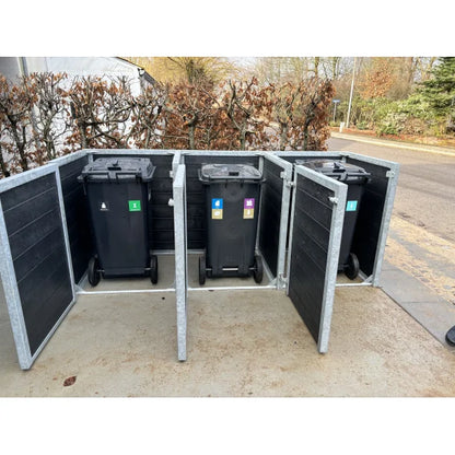 Skraldespandsskjuler - Triple med låge - Brun